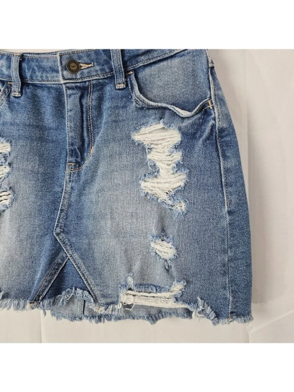 Hollister Denim Skirt Womens 1/25 Blue High Rise Vintage Stretch Distressed